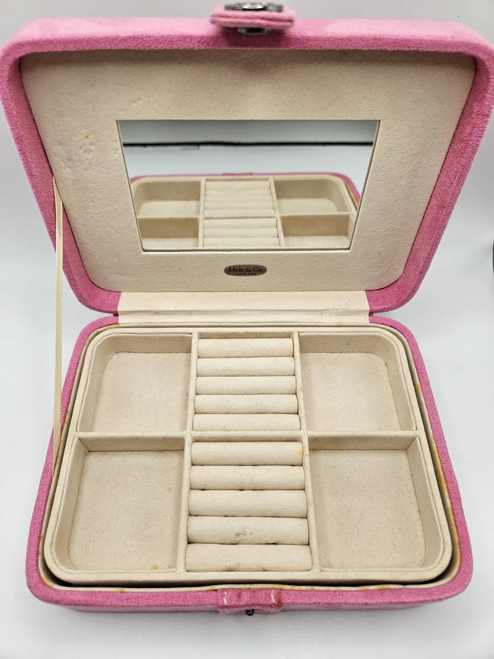 Mele & Co Pink Faux Suede Jewelry Two Tier Vanity Travel Case Organizer